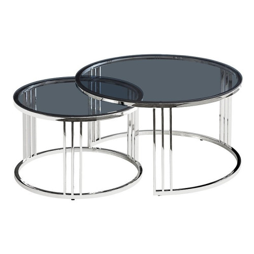 Комплект холни маси VIENNA от опушено закалено стъкло и метал  80х45/60х40см опушено стъкло/сребро DIOMMI VIENNACZS 